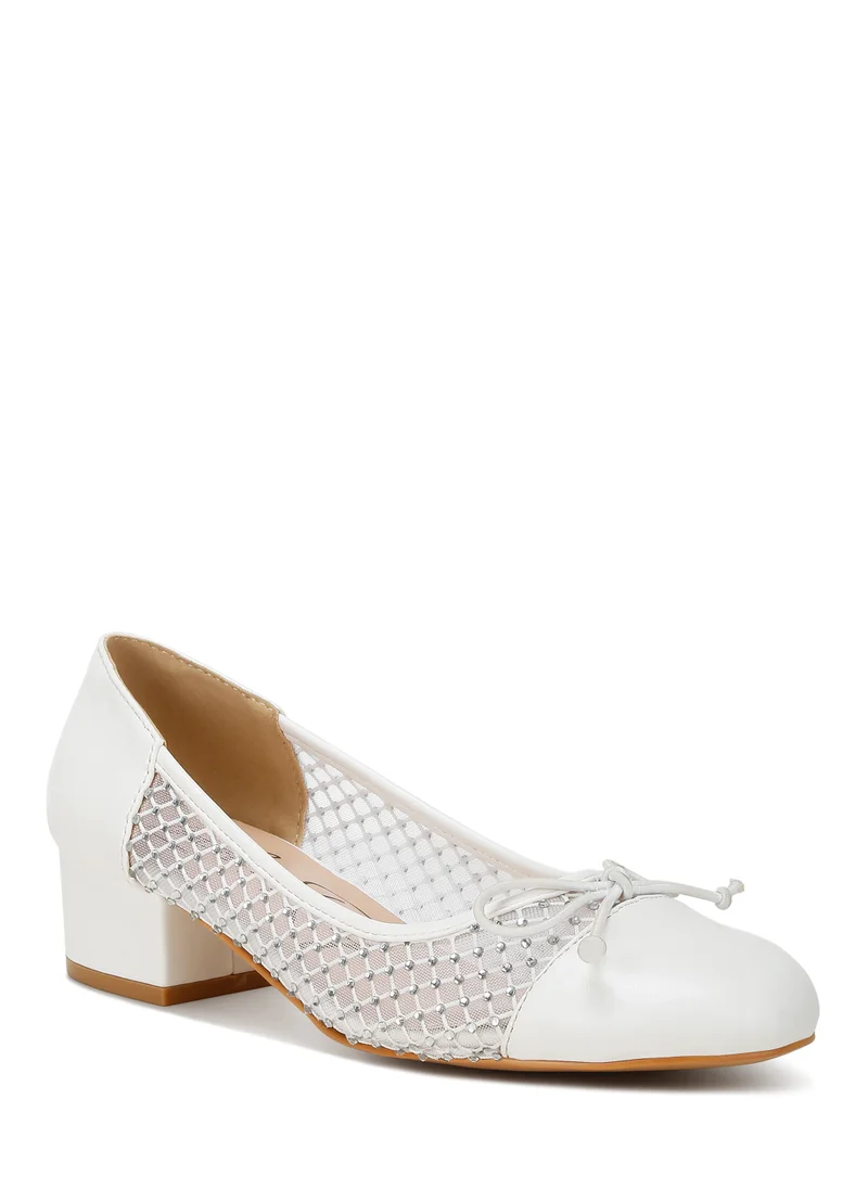 London Rag Rhinestone Detail Mesh Ballerinas in White