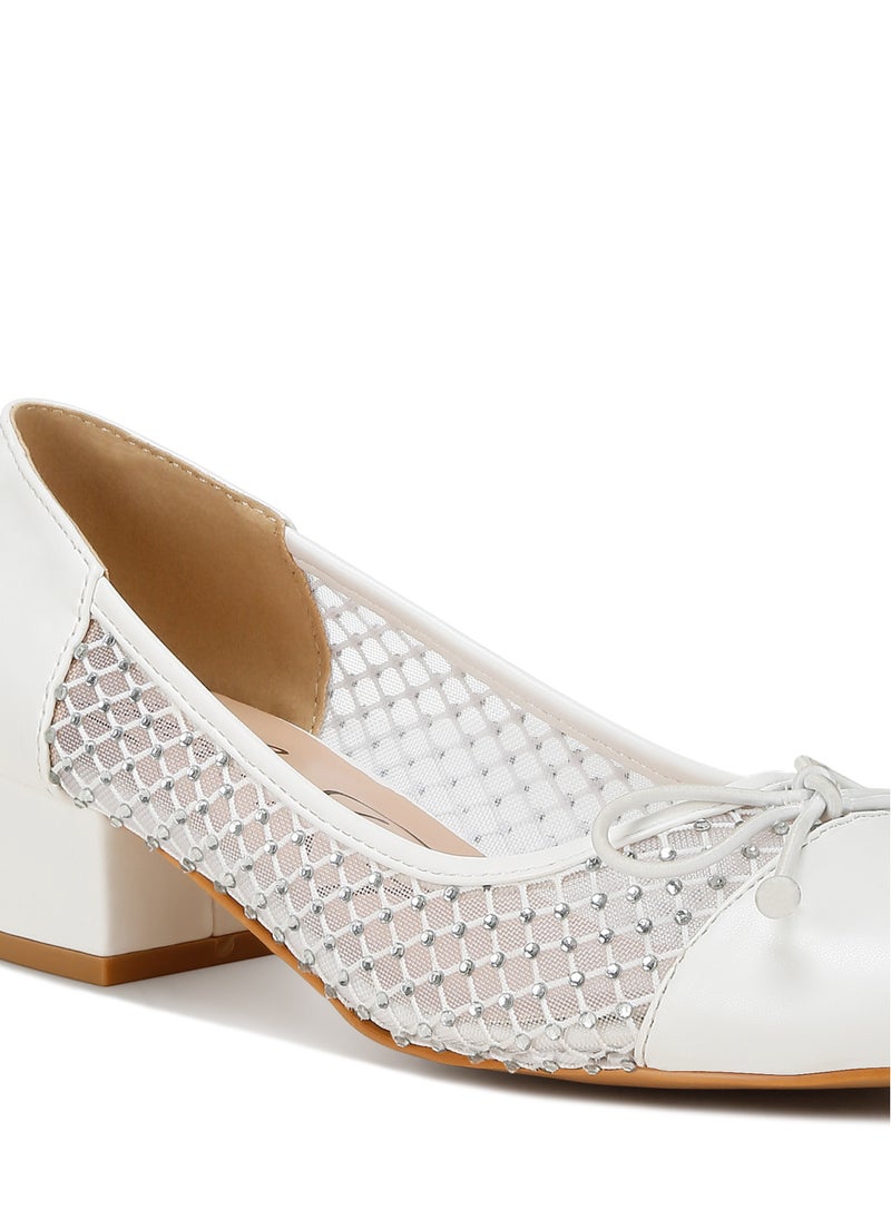 London Rag Rhinestone Detail Mesh Ballerinas in White  - Image 5