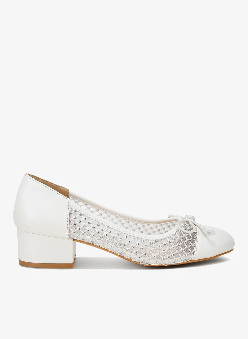 Rhinestone Detail Mesh Ballerinas in White