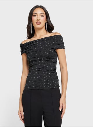 Off Shoulder Polka Dot Fitted Top - pzsku/Z61CD21C06F5C11234C03Z/45/_/1742375080/94951c4c-714d-49f5-b775-308bd878243e