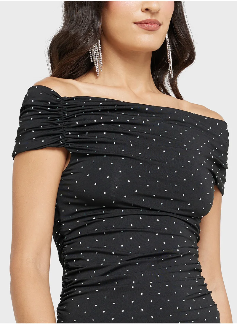 Ginger Off Shoulder Polka Dot Fitted Top