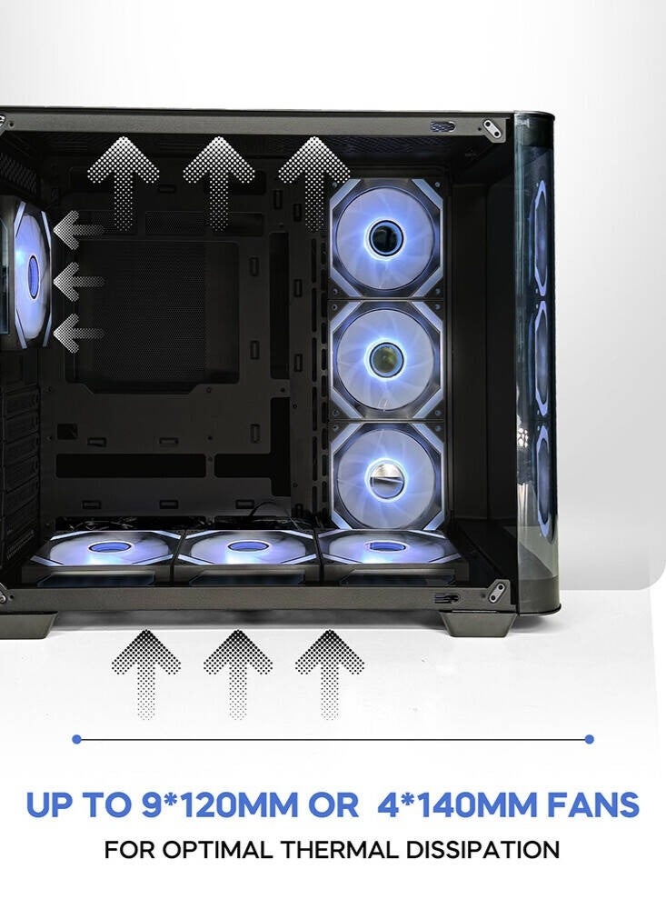 تورتوكس علبة ألعاب Curvo ATX، لوحة أمامية منحنية، 7 مراوح ARGB PWM مثبتة مسبقًا بقطر 120 مم، دعامة مشعاع 360 مم، 10 فتحات مراوح بقطر 120 مم، 7 فتحات توسعة، فولاذ SPCC بسمك 0.7 مم + زجاج مقسّى، منفذ USB Type-C | أسود - Image 4