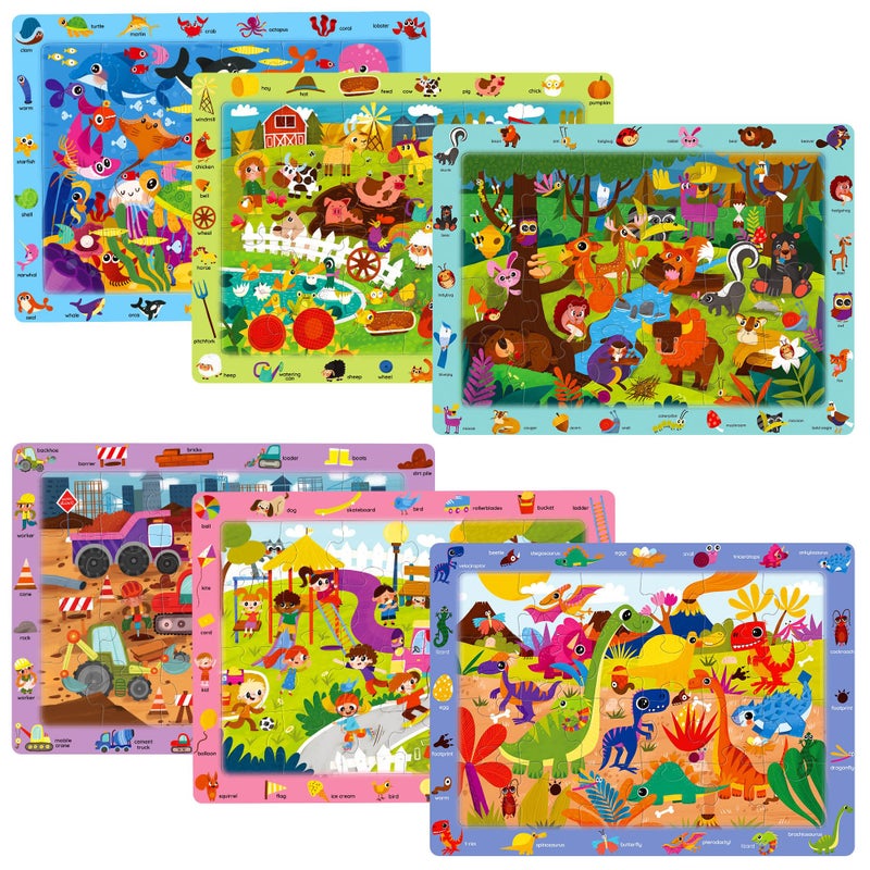BenBen Large Wooden Puzzles for Kids Ages 46 6 Pack 24 Piece Search and Find Puzzles for Toddlers 35 Educational Learning Toys Gifts for 3 4 5 Year Old Boys Girls - Image 3