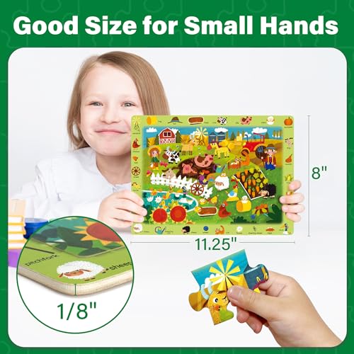 BenBen Large Wooden Puzzles for Kids Ages 46 6 Pack 24 Piece Search and Find Puzzles for Toddlers 35 Educational Learning Toys Gifts for 3 4 5 Year Old Boys Girls - Image 5