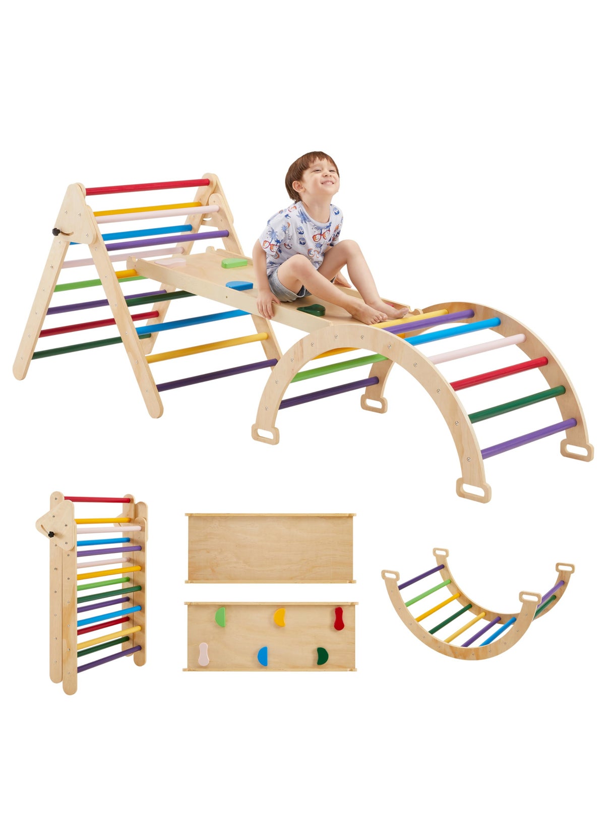 Fea Triangles XiuWoo 5 in 1 Pikler Triangle Gym, Montessori Foldable Wooden Climbing ...