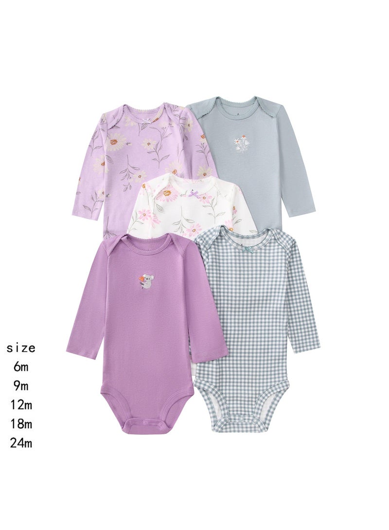 RedMapleTEK 5-Piece Set Of pure Cotton Jumpsuits For Infants And Young Children, Short-Sleeved Crawling Clothes - Image 1