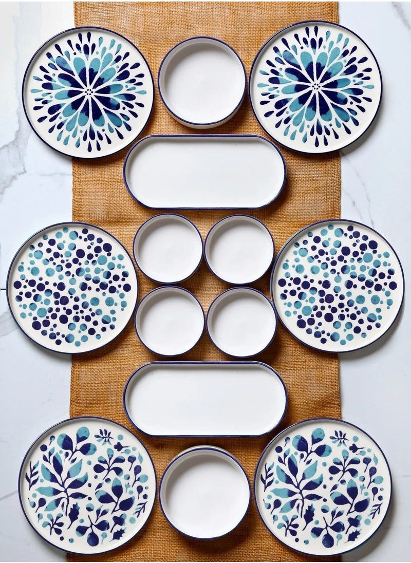 Farika Porselen 14-Piece 6-Person Stackable Blue Ethnical Breakfast Set  - Image 1
