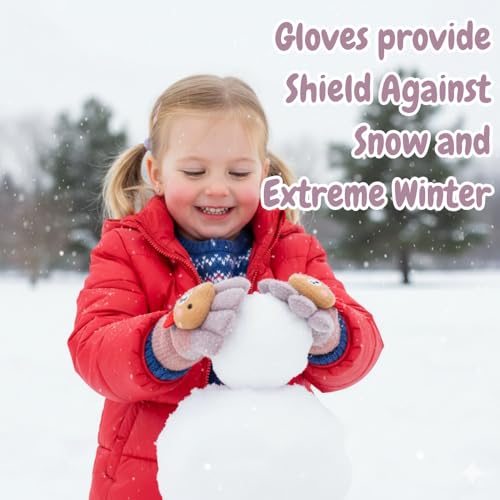 SOLDTRUE Baby Winter Gloves for 1-7 Years | Cute Teddy Bear Design Full Finger Knitted Hand Gloves | Warm, Windproof, Flexible, Gift for Kids (Pink) - Image 4