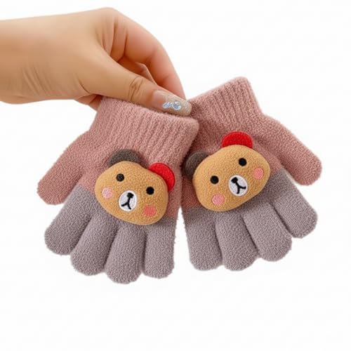 SOLDTRUE Baby Winter Gloves for 1-7 Years | Cute Teddy Bear Design Full Finger Knitted Hand Gloves | Warm, Windproof, Flexible, Gift for Kids (Pink) - Image 1