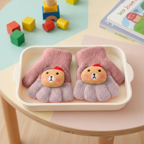 SOLDTRUE Baby Winter Gloves for 1-7 Years | Cute Teddy Bear Design Full Finger Knitted Hand Gloves | Warm, Windproof, Flexible, Gift for Kids (Pink) - Image 3