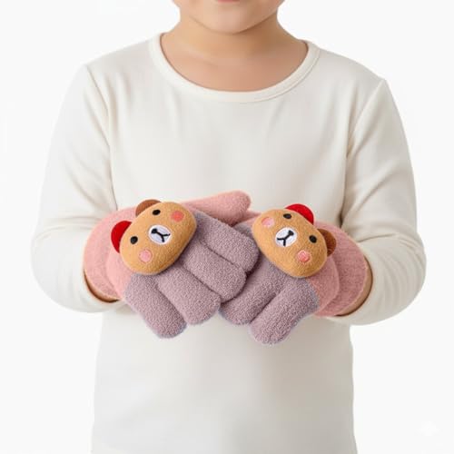 SOLDTRUE Baby Winter Gloves for 1-7 Years | Cute Teddy Bear Design Full Finger Knitted Hand Gloves | Warm, Windproof, Flexible, Gift for Kids (Pink) - Image 5