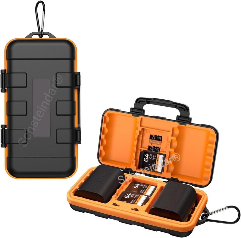 Schsteindar ® Camera Battery Memory Card Case, Professional Water-Resistant Anti-Shock Holder for 2 Camera Batteries, 4 SD Cards, 6 TF Cards, 2 CF Cards or 2 XQDs (Color - Red and Black) - Image 1