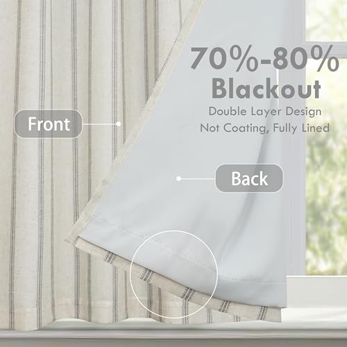 DriftAway Farmhouse Double Layer Linen Blackout Tie Up Curtains Thermal Insulated Vertical Striped Fully Lined Balloon Roman Shade Bathroom Window Adjustable Rod Pocket 45 Inch by 63 Inch Gray - Image 2