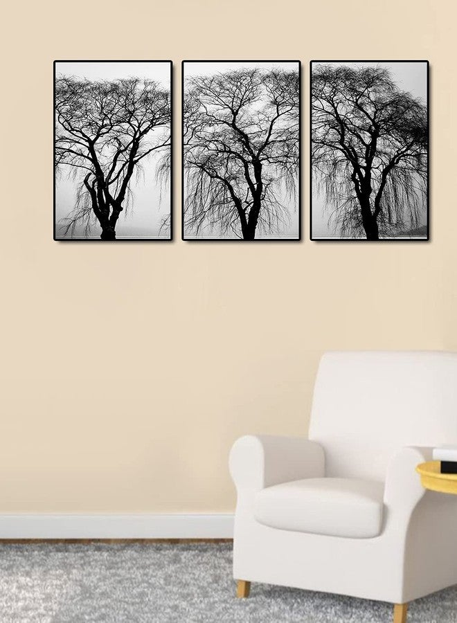 999STORE Fiber Frame painting for bedroom tree paintings living room home décor framed stylish modern Wall Frames Art hanging (Set of 3 Paper Print 24X48 Inches Black) BS3Frames099 - Image 1