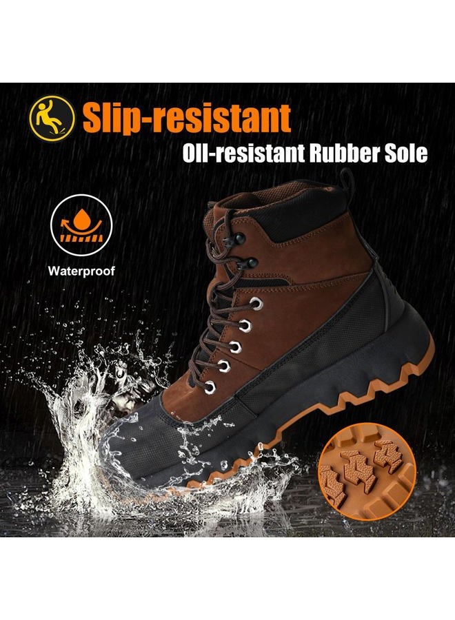 Peeldicou Mens work boots Composite Toe Boots for Men Genuine Leather Rubber Sole No Slip Waterproof Shoes Industrial & Construction Safety boots, Brown, 9.5 - Image 3