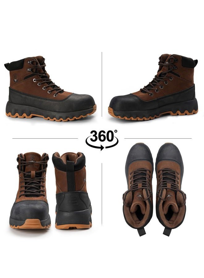 Peeldicou Mens work boots Composite Toe Boots for Men Genuine Leather Rubber Sole No Slip Waterproof Shoes Industrial & Construction Safety boots, Brown, 9.5 - Image 4