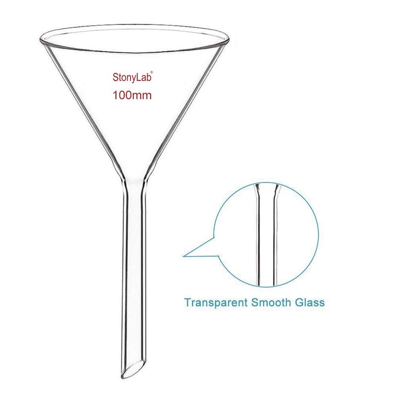 stonylab قمع زجاجي من ستوني لاب، عبوة واحدة، قمع زجاجي ثقيل الجدار من البوروسيليكات، قطر 100 مم وطول الساق 100 مم - Image 3