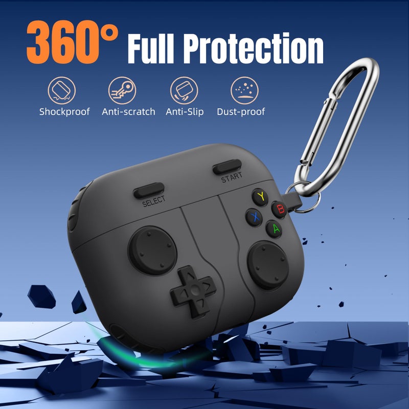 Getino Game Case for AirPods Pro 3 Case 2025, Shockproof Silicone Cover for Apple AirPods Pro 3 â€“ with Cleaner Kit & Keychain, Classic Cool Funny Durable Protective Case for Men Boyâ€“Black - Image 3