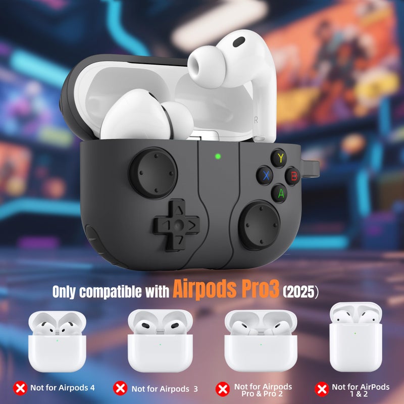 Getino Game Case for AirPods Pro 3 Case 2025, Shockproof Silicone Cover for Apple AirPods Pro 3 â€“ with Cleaner Kit & Keychain, Classic Cool Funny Durable Protective Case for Men Boyâ€“Black - Image 2