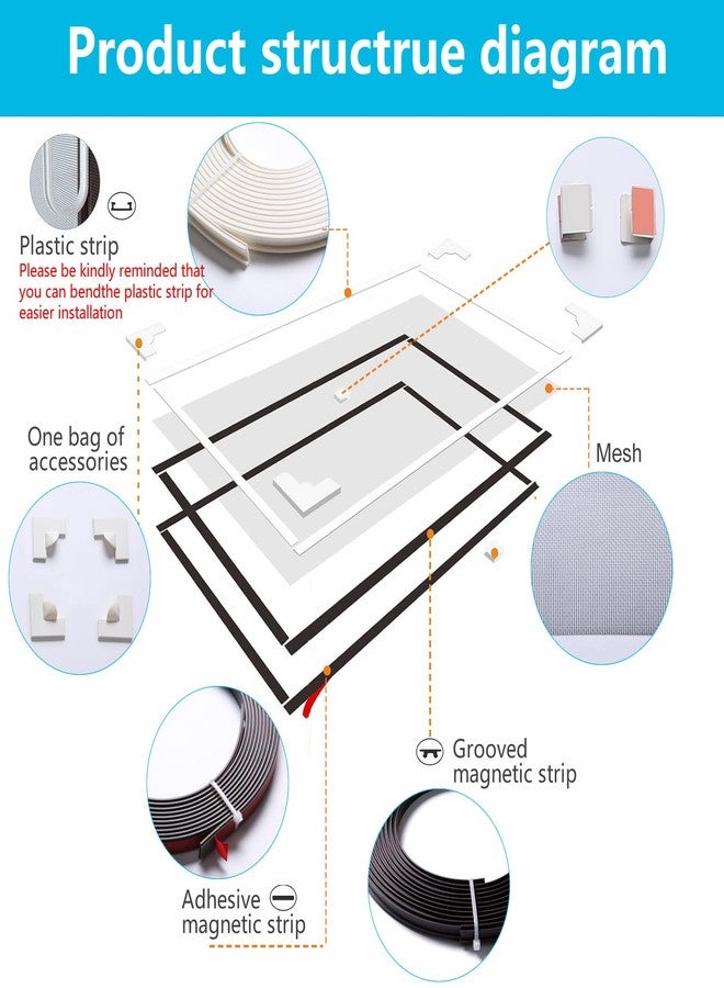 JOOFAN Window Screen Door Screen (White Frame Grey Mesh, 57''X35''(145X89cm)) - Image 4
