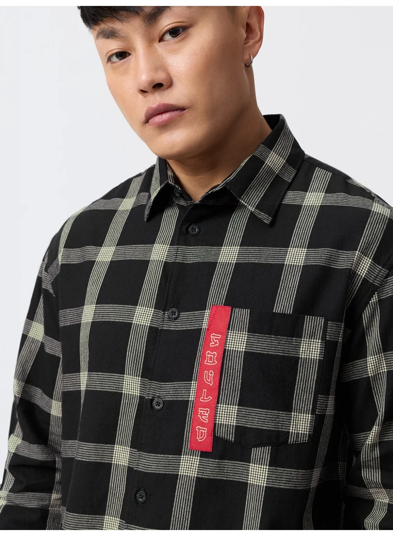 The Souled Store  The Souled Store: Raven Men and Boys Long Sleeve Spread Collar Black and Beige Checks Cotton Relaxed Shirt  | Best Price UAE