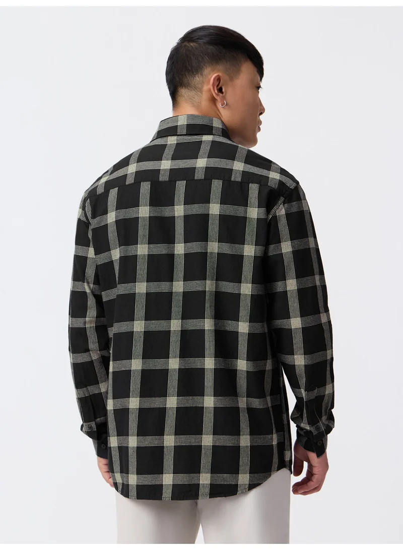 The Souled Store  The Souled Store: Raven Men and Boys Long Sleeve Spread Collar Black and Beige Checks Cotton Relaxed Shirt  | Best Price UAE
