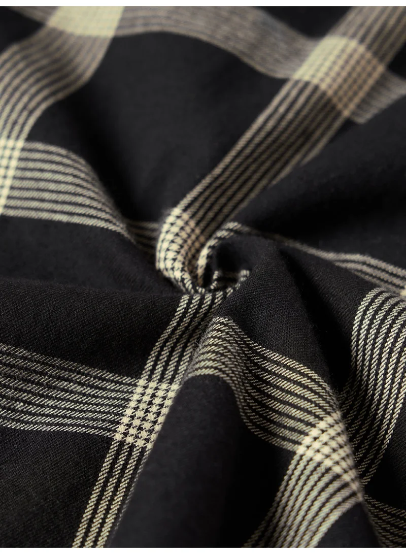 The Souled Store  The Souled Store: Raven Men and Boys Long Sleeve Spread Collar Black and Beige Checks Cotton Relaxed Shirt  | Best Price UAE