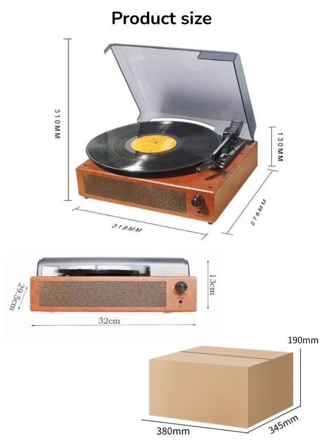Portable Vinyl Record Retro Phonograph, High-Fidelity Wooden PU Leather 3 Speed Gramophone, Portable Suitcase Record Player with Built-in Speakers, Bluetooth Wireless Playback, Auto Off, Suitable for Home Decoration and Gift, Red - Image 2