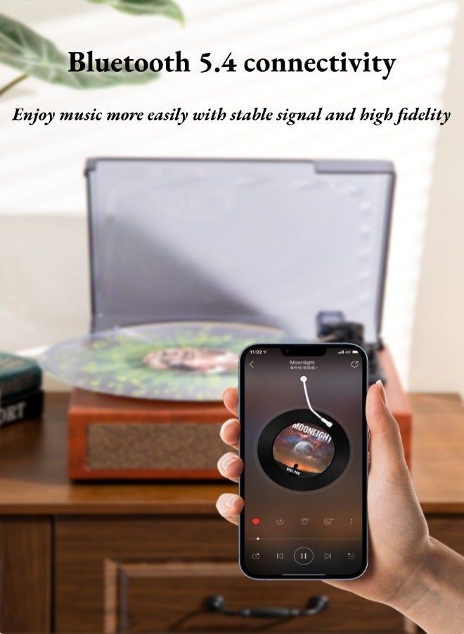 Portable Vinyl Record Retro Phonograph, High-Fidelity Wooden PU Leather 3 Speed Gramophone, Portable Suitcase Record Player with Built-in Speakers, Bluetooth Wireless Playback, Auto Off, Suitable for Home Decoration and Gift, Red - Image 3