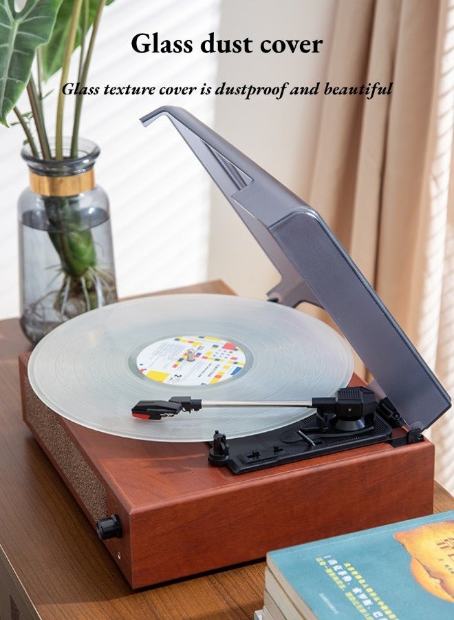 Portable Vinyl Record Retro Phonograph, High-Fidelity Wooden PU Leather 3 Speed Gramophone, Portable Suitcase Record Player with Built-in Speakers, Bluetooth Wireless Playback, Auto Off, Suitable for Home Decoration and Gift, Red - Image 4