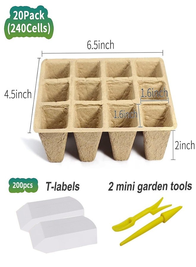 Doubleggs 240 Cells Seed Starter Tray, 20 Packs Biodegradable Peat Pots for Seedlings, Organic Germination Plant Starter Kit with 200 Labels and 2 Transplant Tools - Image 2