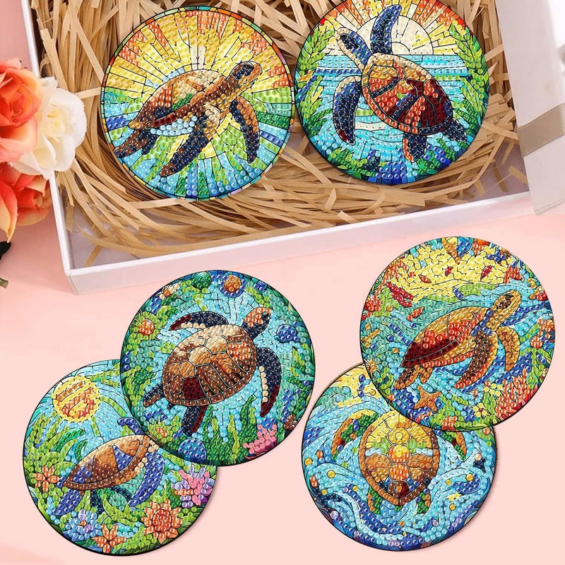 croshom 8 Pieces Diamond Art Painting Coasters Kit, Sea Turtle Diamond Art Coasters, DIY Diamond Art Crafts Projects, Diamond Dot Kits for Adults and Beginners(Turtle Style) - Image 5