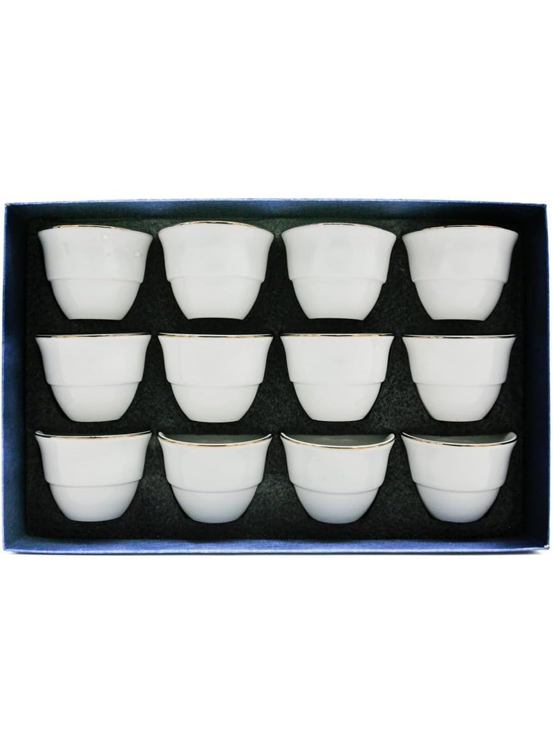 Germax Ceramic Arabic Coffee Cup Set - 12 Piece White & Gold Cawa Cups 60ml - Image 1