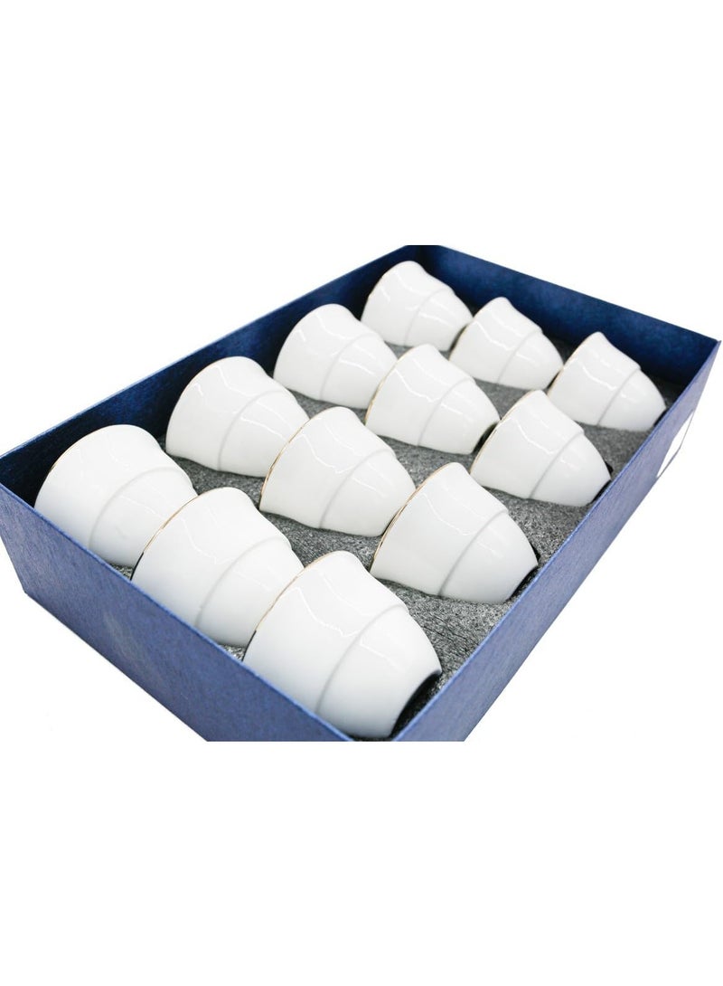 Germax Ceramic Arabic Coffee Cup Set - 12 Piece White & Gold Cawa Cups 60ml - Image 2