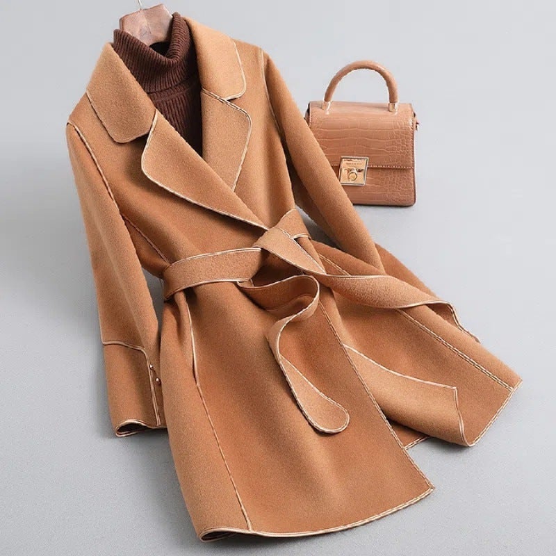 Quality 2022 winter Hong Kong style artistic retro super long sleeve pile collar womens woolen coat factory wholesale Golden camel