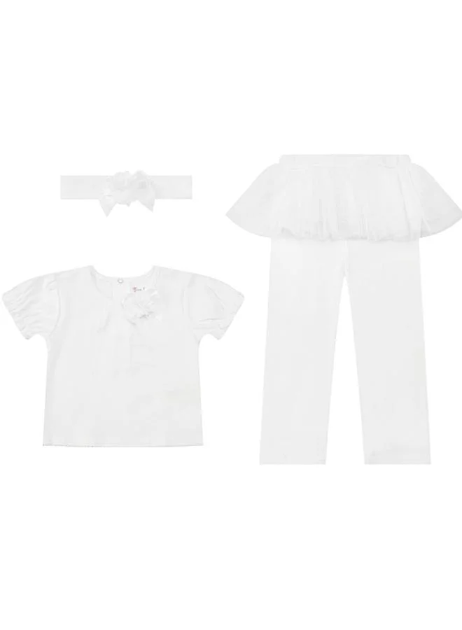 Luna & Lily 3-Piece Embellished Top, Tulle Overlay Pants and Headband Set