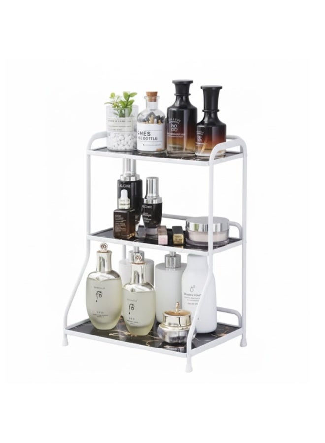 طلال منظم زاوية الحمام ثلاثي الطبقات، صندوق طاولة الحمام مع سلة تخزين، تخزين مستحضرات التجميل، للحمام، الخزانة، المطبخ - Image 1