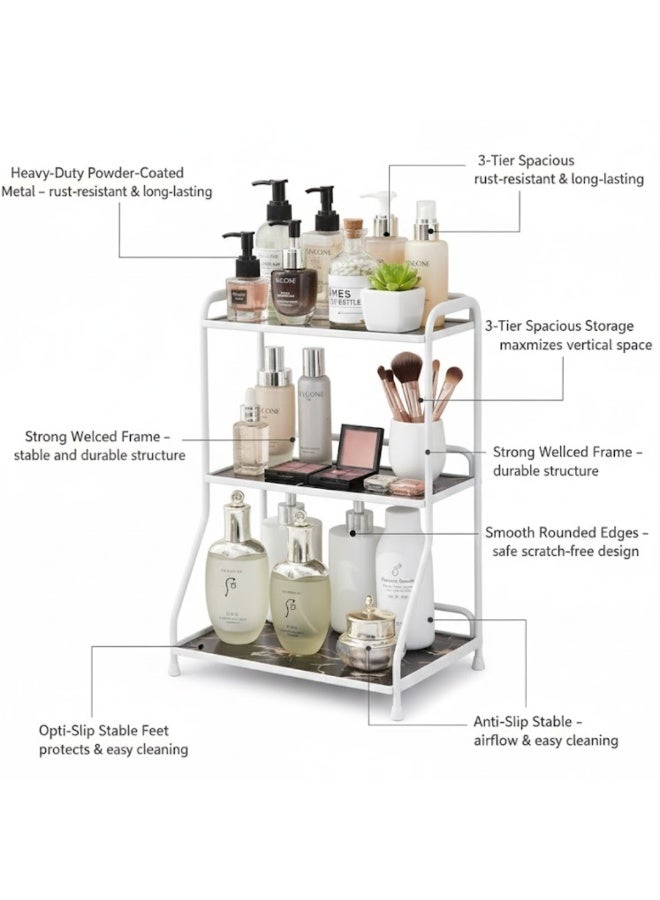 طلال منظم زاوية الحمام ثلاثي الطبقات، صندوق طاولة الحمام مع سلة تخزين، تخزين مستحضرات التجميل، للحمام، الخزانة، المطبخ - Image 5