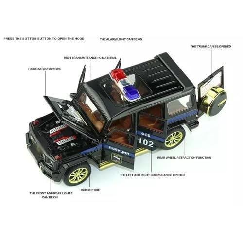 Coelon 1:32 Scale G Wagon Police Toy Car for Kids Police Cars Diecast Metal Car Die Cast Toy Cars Sound Light Pull Back opneable Door - Image 4