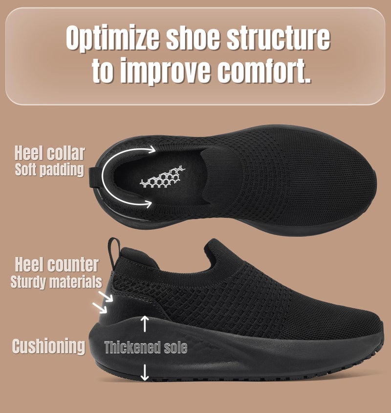SHULOOK Non Slip Work Shoes for Women Slip Resistant Sneakers Mesh Slip On Food Service Shoes Chef Kitchen Restaurant Lightweight Comfortable Sock Shoes Black Size 7 - Image 4