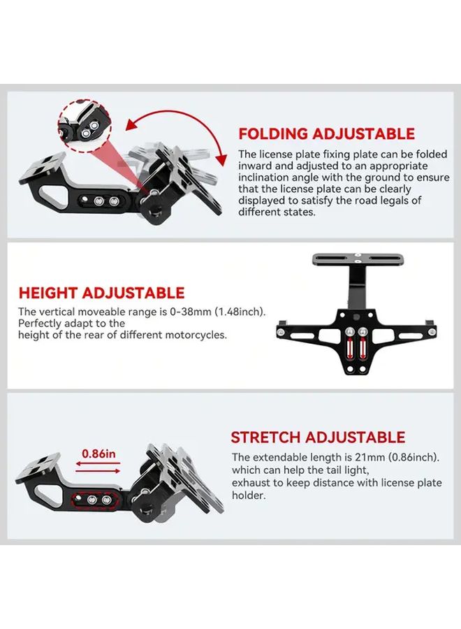 Motorcycle License Plate Holder With Light Universal Fit Aluminum Alloy Adjustable Bracket For Yamaha Kawasaki BMW - Image 5