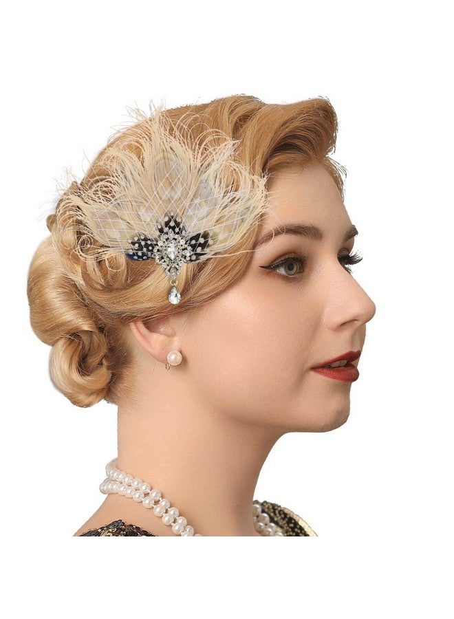 GENBREE Enbree Peacock Hair Clip 1920S Flapper Headpiece Crystal Gatsby Headband Prom Party Head Accessories For Women And Girls (White)  - Image 1