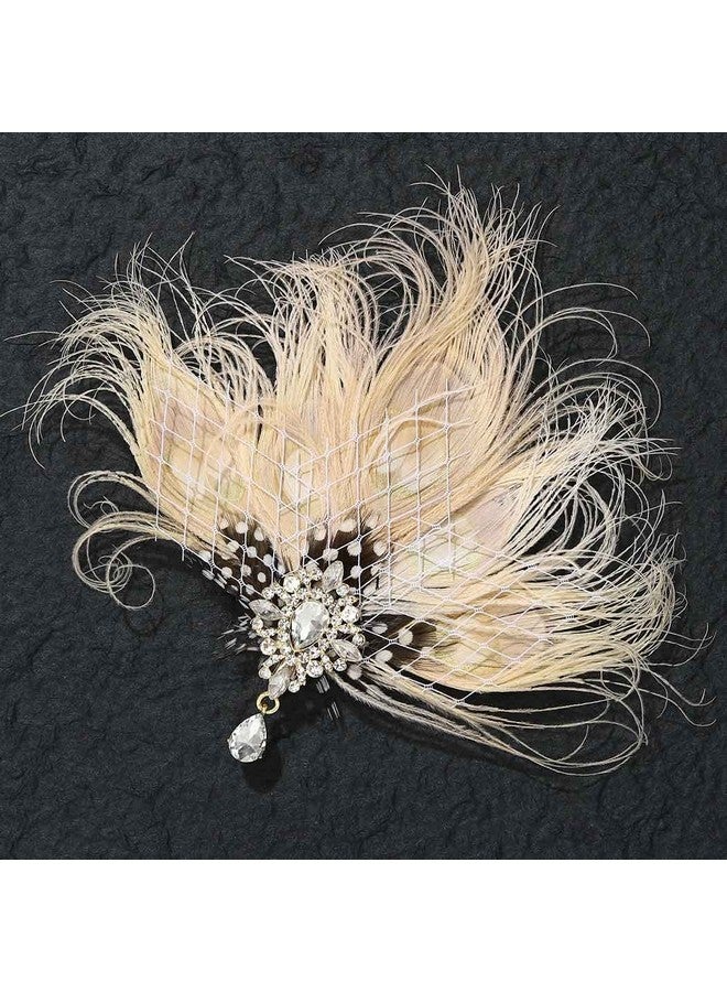 GENBREE Enbree Peacock Hair Clip 1920S Flapper Headpiece Crystal Gatsby Headband Prom Party Head Accessories For Women And Girls (White)  - Image 3