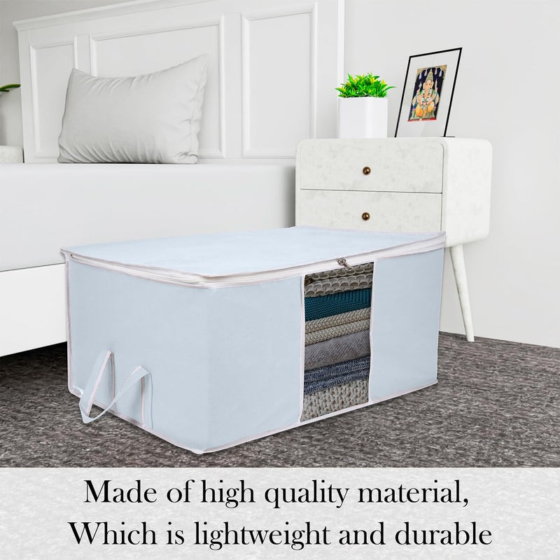 Kuber Industries Underbed Storage Bag Clothes Storage Bag Blanket Cover with Clear Window Zipper Closure Handle Cloth Organizer Plain White Border Large Pack of 2 Gray - Image 2