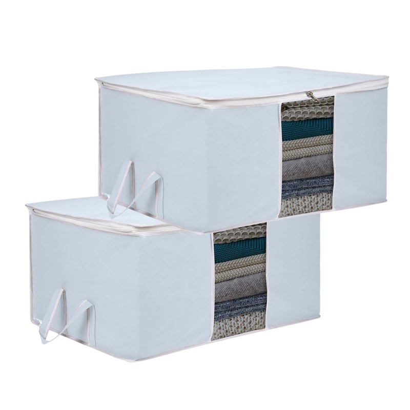 Kuber Industries Underbed Storage Bag Clothes Storage Bag Blanket Cover with Clear Window Zipper Closure Handle Cloth Organizer Plain White Border Large Pack of 2 Gray - Image 1