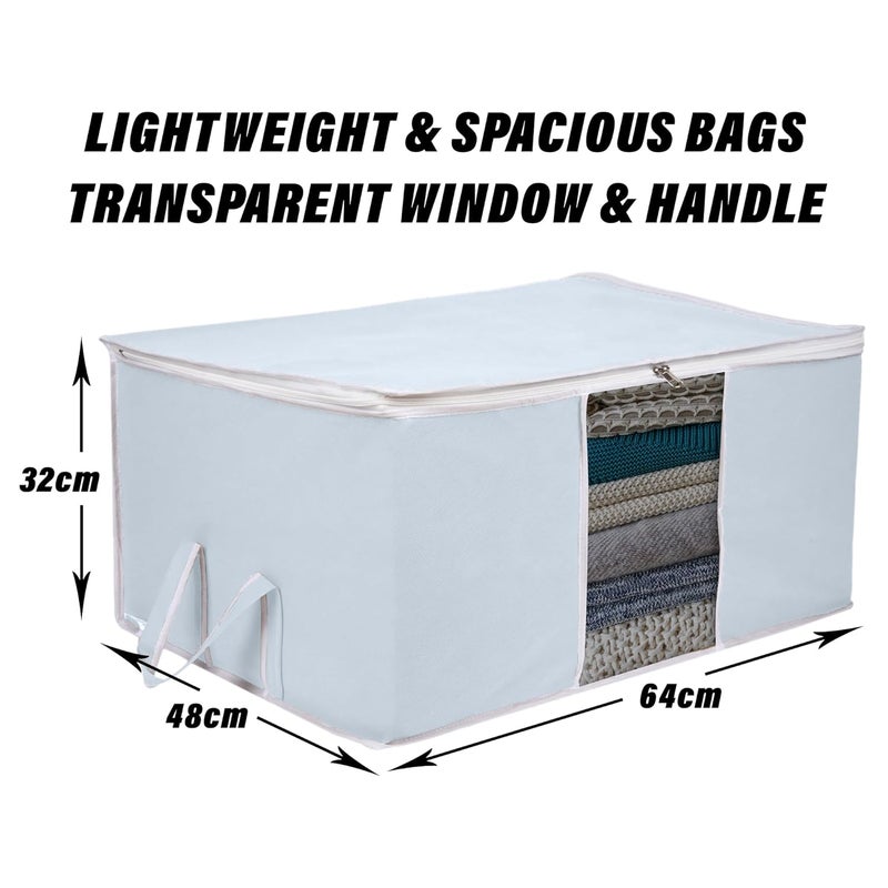 Kuber Industries Underbed Storage Bag Clothes Storage Bag Blanket Cover with Clear Window Zipper Closure Handle Cloth Organizer Plain White Border Large Pack of 2 Gray - Image 3