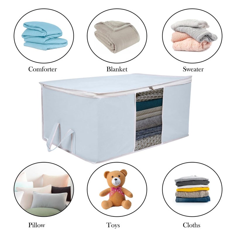 Kuber Industries Underbed Storage Bag Clothes Storage Bag Blanket Cover with Clear Window Zipper Closure Handle Cloth Organizer Plain White Border Large Pack of 2 Gray - Image 5