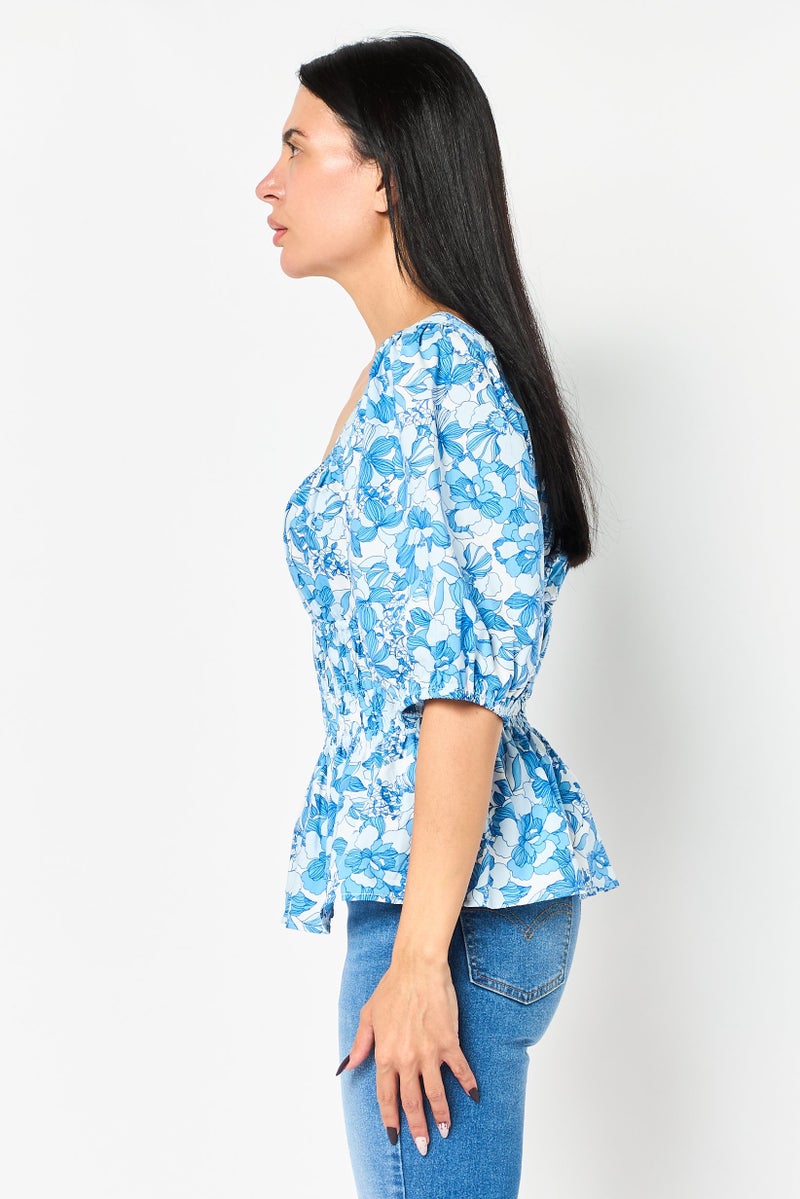 GAP Women Square Neck Short Sleeve Floral Print Top, Multicolor - Image 2