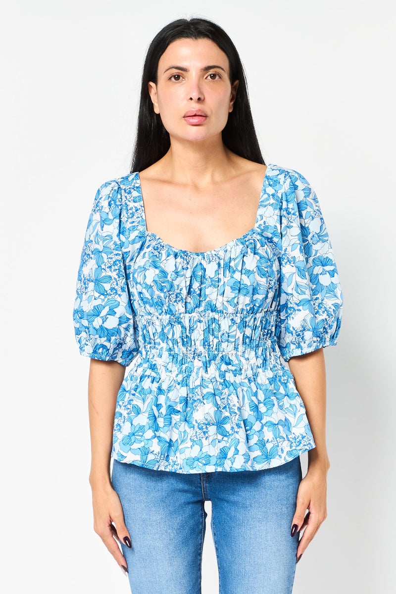 GAP Women Square Neck Short Sleeve Floral Print Top, Multicolor - Image 1
