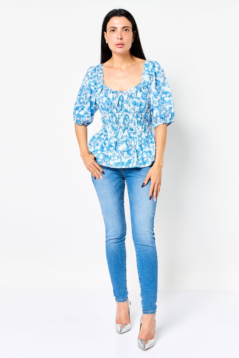 GAP Women Square Neck Short Sleeve Floral Print Top, Multicolor - Image 3